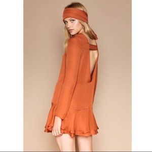 Stone Cold Fox Burnt Orange Long Sleeve Satin Silk Dress Small